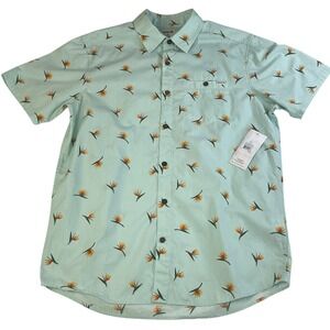Hurley Organic Cotton Short Sleeve Button Up Mens S Seafoam Green Floral NWT